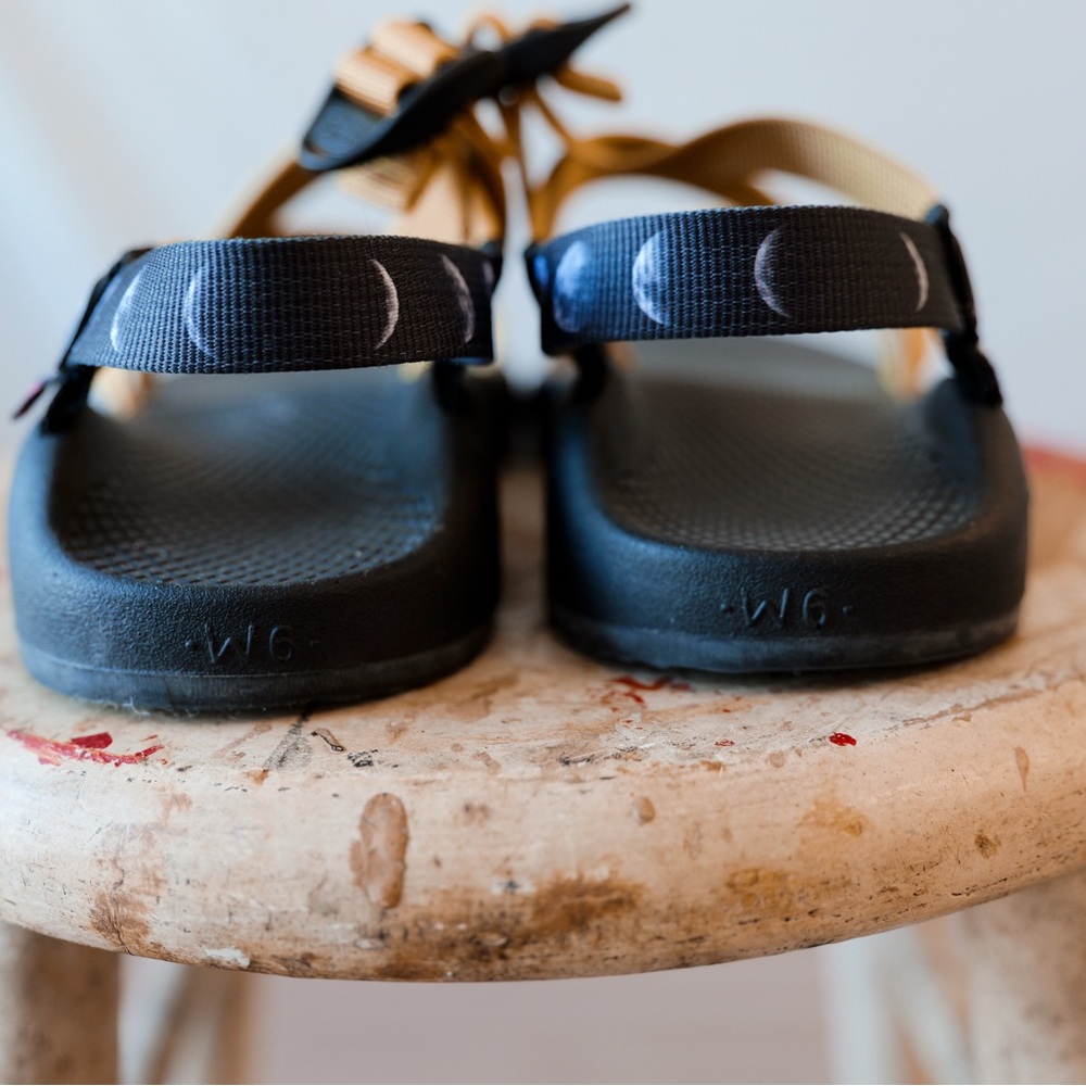 Custom Made Chacos- Mustard & Moons 🌖🌗🌘🌑🌒🌓🌔